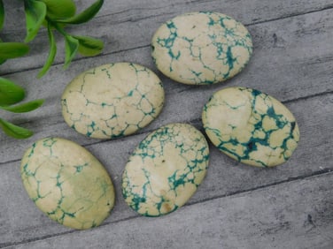 Five Oval Green and Teal Matrix Gemstones, 56 Grams