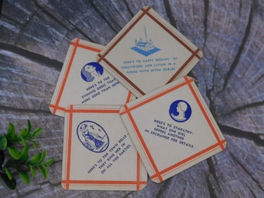 Set of 12 Vintage Paper Coasters with Various Designs