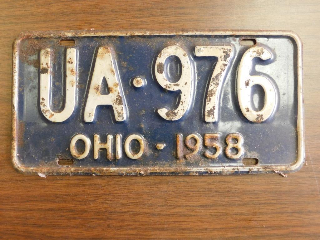 Vintage Antique License Plate 1958 US Ohio Collectible 118: Vintage Antique License Plate 1958 US Ohio Collectible 118