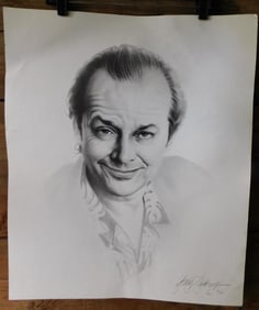 JACK NICHOLSON CHARCOAL SKETCH BY GARY SADERUP VINTAGE ANTIQUE