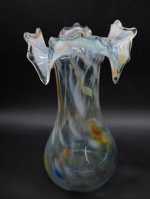Slung Glass Multicolor Art Glass Vase With Unique Rim