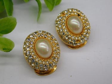 Christian Dior Gold-Tone Clip-On Earrings with Crystals
