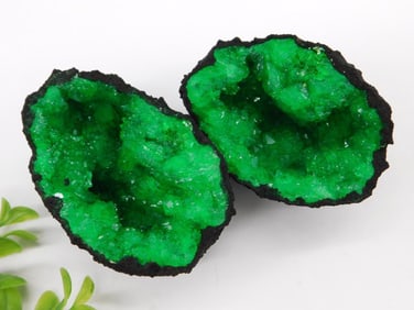 Bright Green Geode with Sparkling Crystals Rock Stone Lapidary Specimen