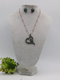 Copper Heart Necklace and Earring Set with Patina Finish