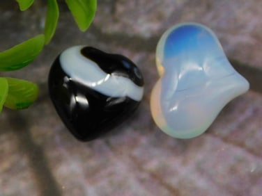 Opalite and Banded Agate Stone Hearts ROCK STONE LAPIDARY SPECIMEN