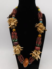 African Trade Bead Handcrafted Multi-Material Beaded Necklace with Natural Elements