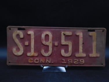 1929 CONNECTICUT VINTAGE LICENSE PLATE AUTOMOBILIA ANTIQUE
