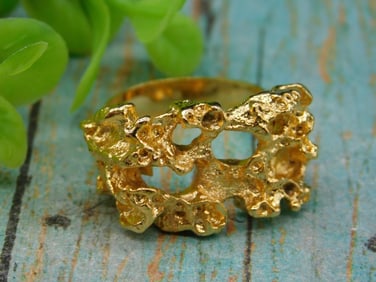 GOLD TONE RING ROCK STONE LAPIDARY SPECIMEN
