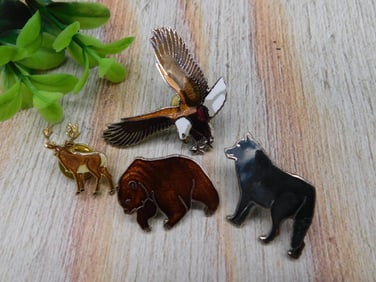 ENAMEL PINS VINTAGE ANTIQUE MIXED ANIMALS