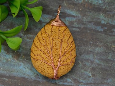 LAVA ROCK WIRE WRAPPED TREE OF LIFE PENDANT ROCK STONE LAPIDARY SPECIMEN