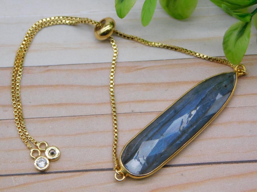 LABRADORITE ADJUSTABLE BRACELET ROCK STONE LAPIDARY SPECIMEN: LABRADORITE ADJUSTABLE BRACELET ROCK STONE LAPIDARY SPECIMEN