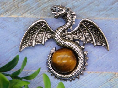 TIGER EYE DRAGON BROOCH ROCK STONE LAPIDARY SPECIMEN