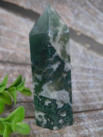 Polished Moss Agate Crystal Point, 82 Grams