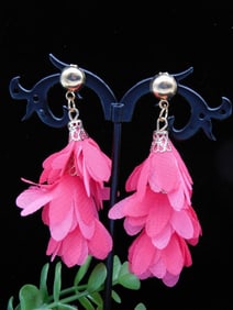 Pink Petal Dangle Earrings with Gold-Tone Accents