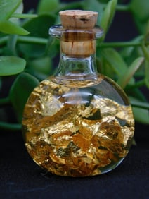 Glass Bottle with Gold Flakes ROCK STONE LAPIDARY SPECIMEN