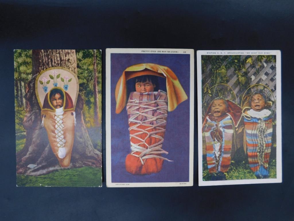 Set of 3 Vintage Native Indian Papoose Themed Postcards: Set of 3 Vintage Native Indian Papoose Themed Postcards