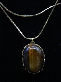 TIGER EYE PENDANT ON CHAIN NECKLACE ROCK STONE LAPIDARY SPECIMEN
