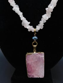 DRUZY QUARTZ PENDANT ON ROSE QUARTZ CHIP NECKLACE