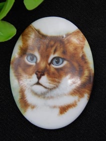 Oval Porcelain Cat Portrait Cabochon