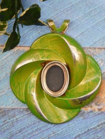 Green Enamel Swirl Pendant With Oval Centerpiece