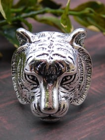 Silver-Tone Tiger Head Ring