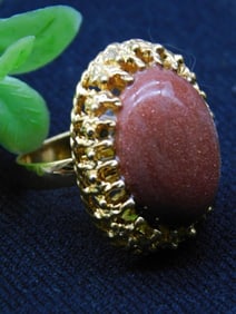 Gold-Plated Ring With Oval Red Stone Detail