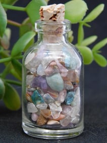 Small Glass Jar Containing Mixed Gemstones ROCK STONE LAPIDARY SPECIMEN