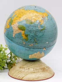 Vintage Tin World Globe Bank