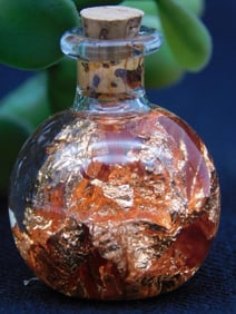 Miniature Glass Bottle with Copper Flakes ROCK STONE LAPIDARY SPECIMEN