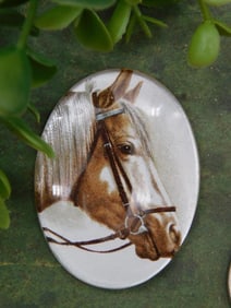 Oval Horse-Themed Cabochon with Painted Detail