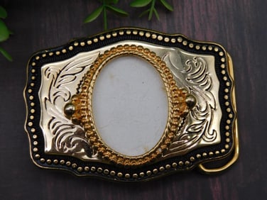 Vintage Gold-Tone Belt Buckle with Oval Frame