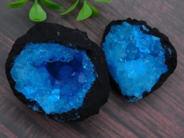 Vivid Blue Geode Pair With Crystalline Interiors ROCK STONE LAPIDARY SPECIMEN