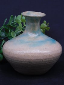 Handmade Ceramic Vase with Green and Beige Glaze