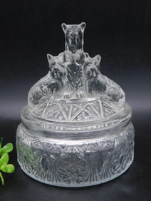 Pressed Glass Covered Dish with Animal Motif Lid