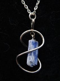 Silver Infinity Pendant Necklace With Kyanite Stone Accent Rock Stone Lapidary Specimen