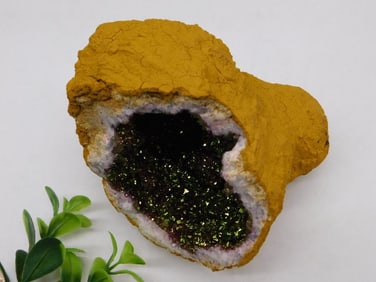 Geode with Green Crystal Interior Rock Stone Lapidary Specimen