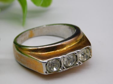 Mens Vintage Three-Stone Ring in Mixed Metal, Size 10.5
