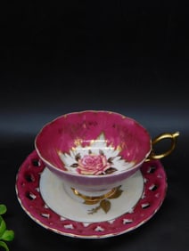 Vintage Japanese Cup and Saucer with Rose Motif