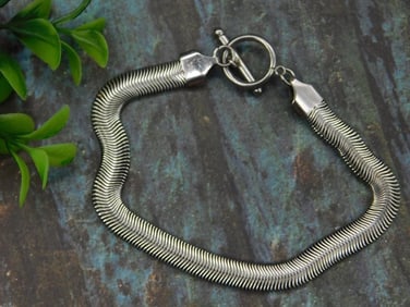Sterling Silver Flattened Coil Bracelet with Toggle Clasp