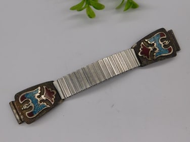 Vintage Silver Watch Band With Stone Inlay