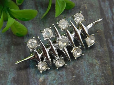 Silver-Tone Rhinestone Brooch with Geometric Design