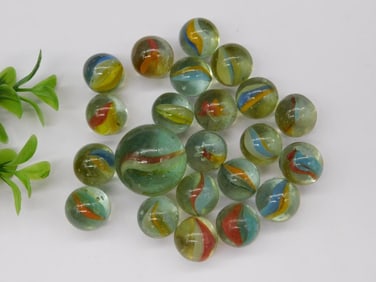 Vintage Glass Marbles with Multi-Color Swirls