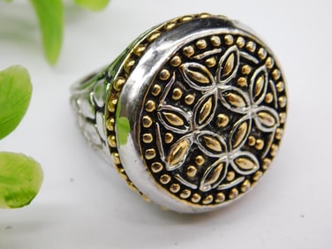 Silver-Tone and Gold-Tone Floral Ring, Size 6.5