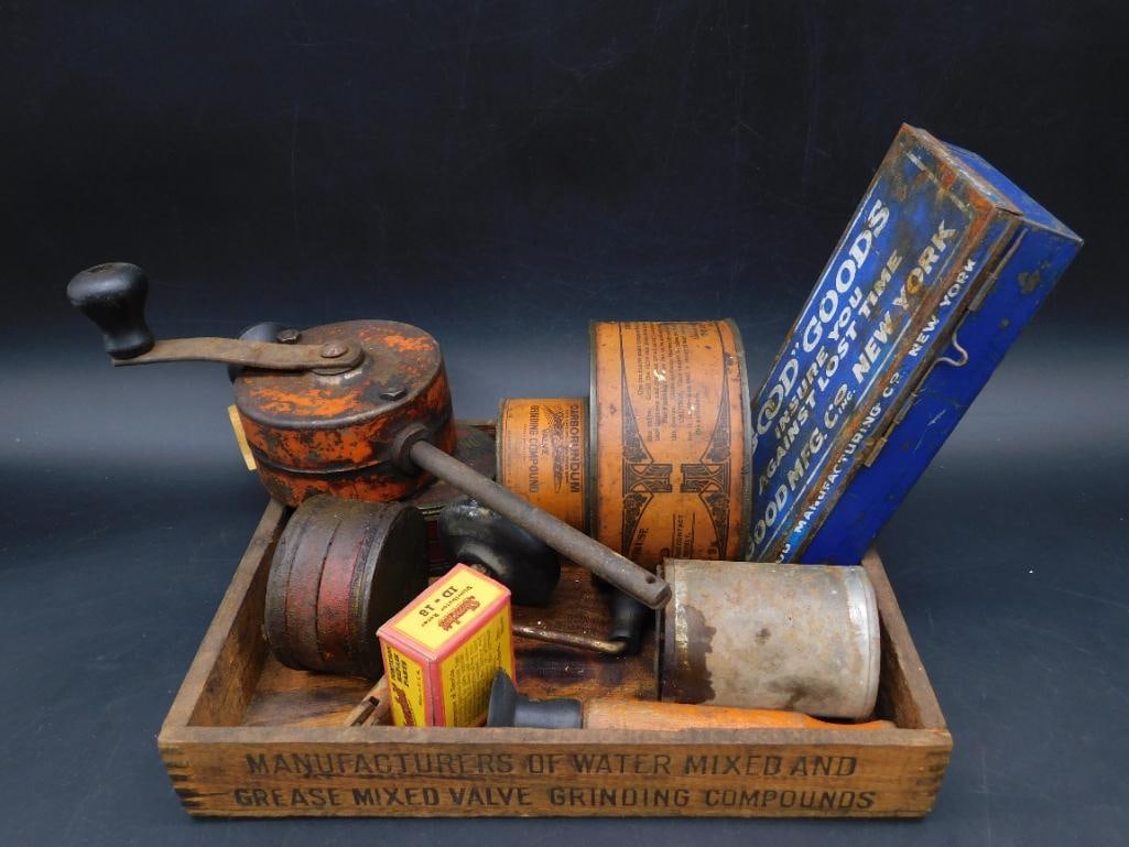 MIXED TOOL LOT VINTAGE ANTIQUE CANS ADVERTISING: MIXED TOOL LOT VINTAGE ANTIQUE CANS ADVERTISING
