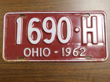 Vintage Antique License Plate 1962 US Ohio Collectible 178