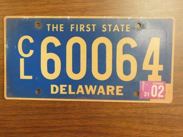 Vintage Antique License Plate US Delaware Collectible 214