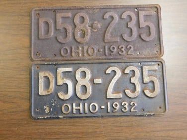 Vintage Antique License Plates 1932 US Ohio Collectible 222