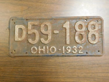 Vintage Antique License Plate 1932 US Ohio Collectible 250