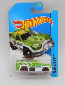 Hot Wheels Rescue Duty Green Car with Card Packaging