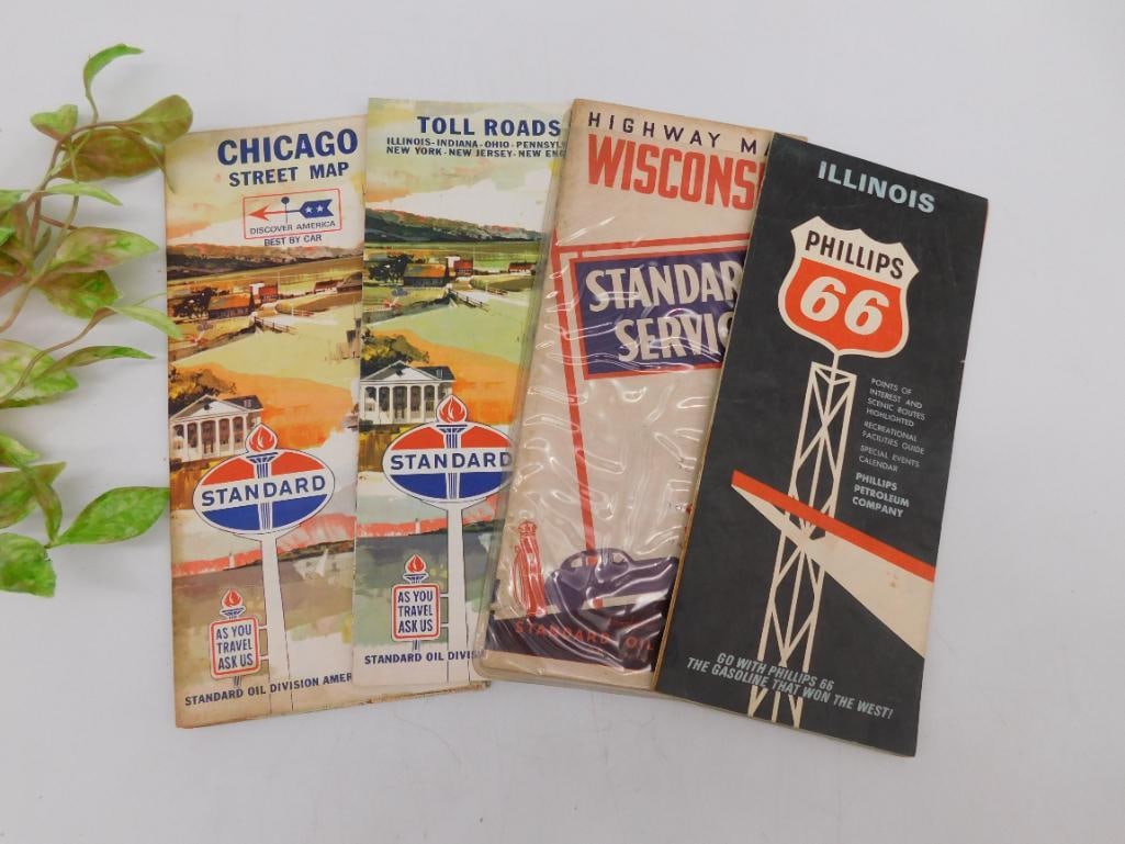 Lot of 4 Vintage Highway and Street Maps - Standard Oil, Phillips 66: Lot of 4 Vintage Highway and Street Maps - Standard Oil, Phillips 66
